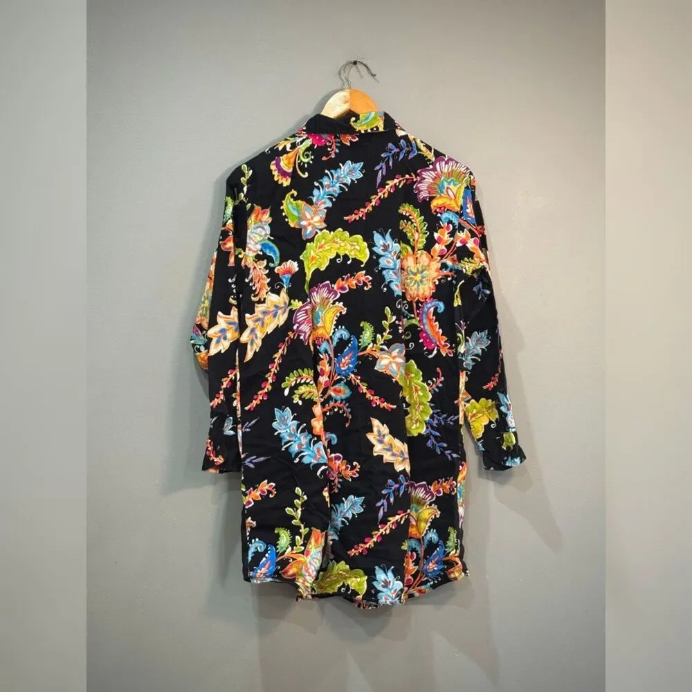 Black Multicolor Ralph Lauren Floral Nightshirt Size S EUC